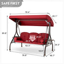 EROMMY 3-Seat Patio Porch Swing with Adjustable Canopy, Wine Red-Erommy
